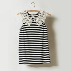 Anthropologie Striped Lace Collar Skipper Tank